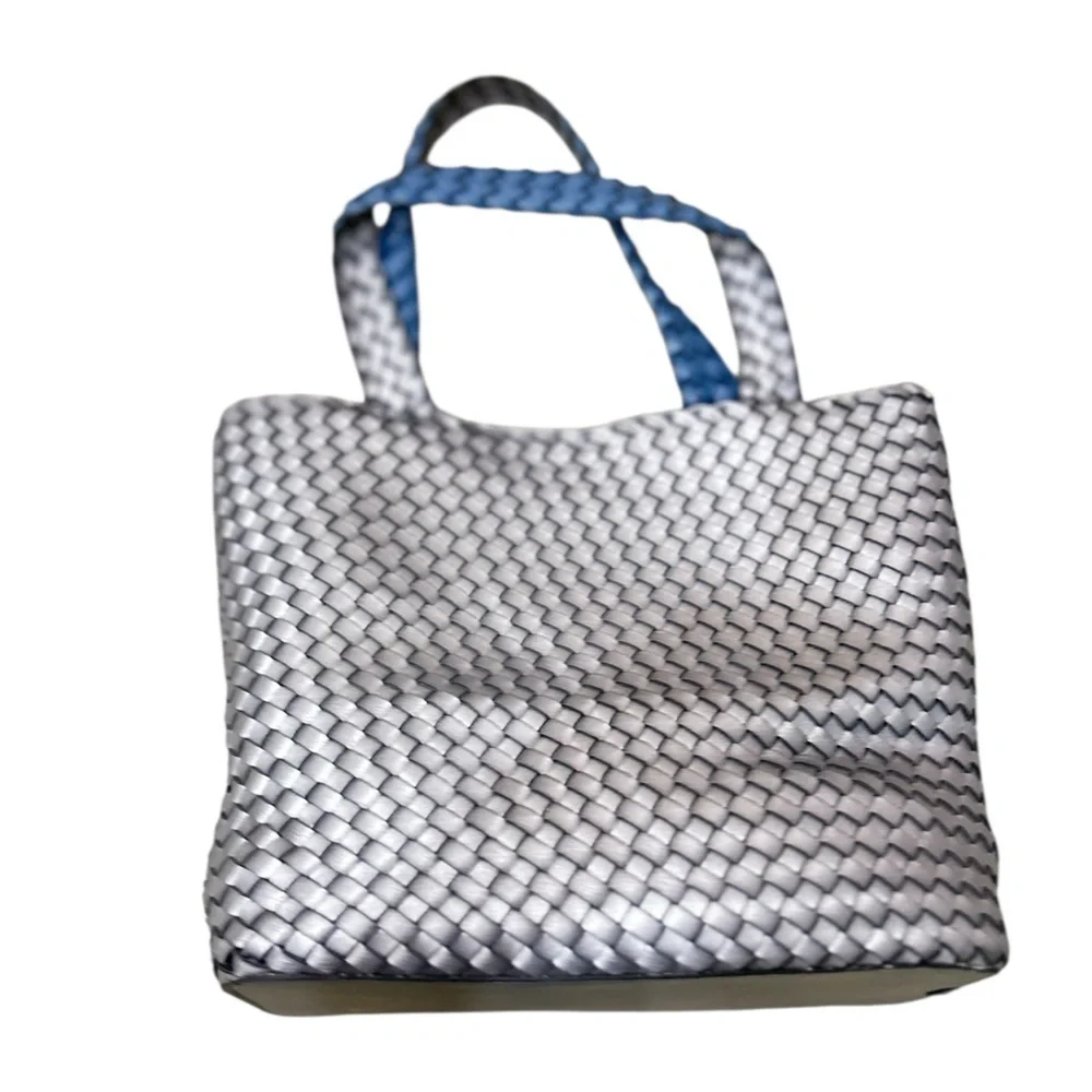 Unbranded reversible denim blue & silver Woven shoulder Tote Bag vegan leather